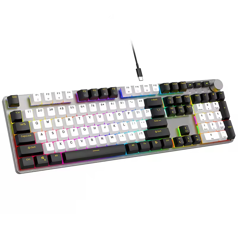 107 Keys Aluminum Mechanical Keyboard with Knob Rainbow Backlit Anti-Ghosting