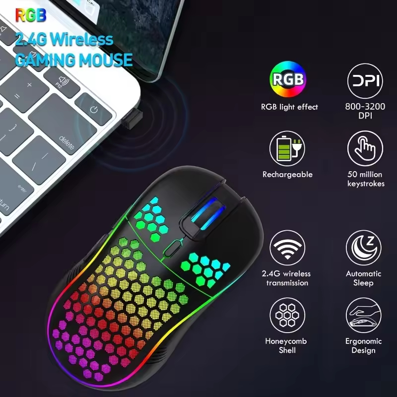 6D 7200DPI Optical Sensor RGB Backlight Ergonomic Mice Wireless Gaming Mouse